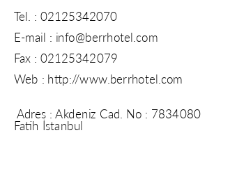 Berr Hotel iletiim bilgileri